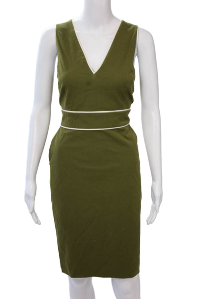 J Crew Womens Sheath Pencil Dress Green V-Neck Sleeveless Knee Length Size 6