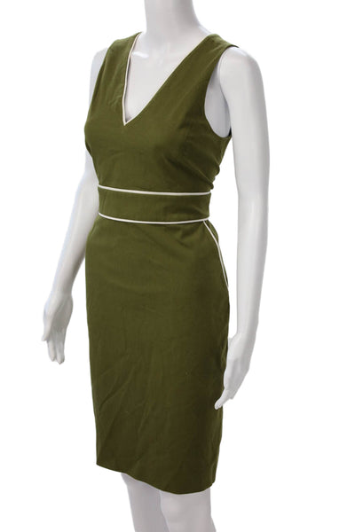 J Crew Womens Sheath Pencil Dress Green V-Neck Sleeveless Knee Length Size 6