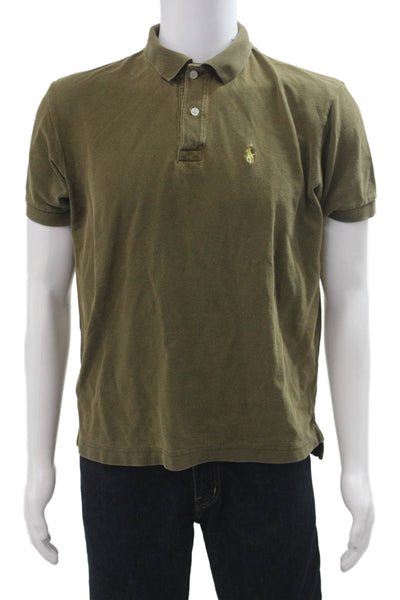 Polo Ralph Lauren Men Collared Short Sleeve Polo Green Cotton Button Size L