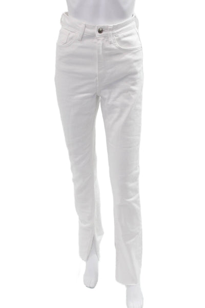Zara Womens Straight High Rise White Jeans Cotton Stretch 32in Inseam Size 4