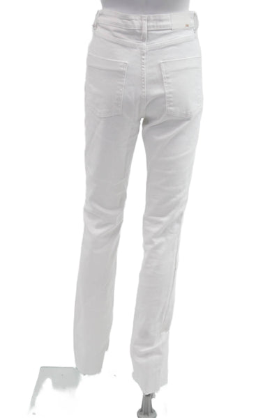 Zara Womens Straight High Rise White Jeans Cotton Stretch 32in Inseam Size 4