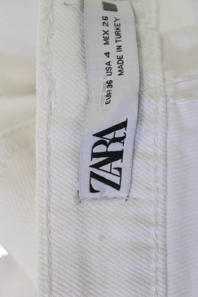 Zara Womens Straight High Rise White Jeans Cotton Stretch 32in Inseam Size 4