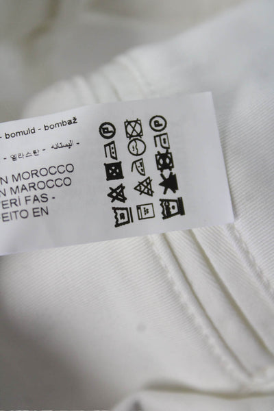 Zara Women Ankle Cropped Chino Pants White Cotton Blend Button Size 4