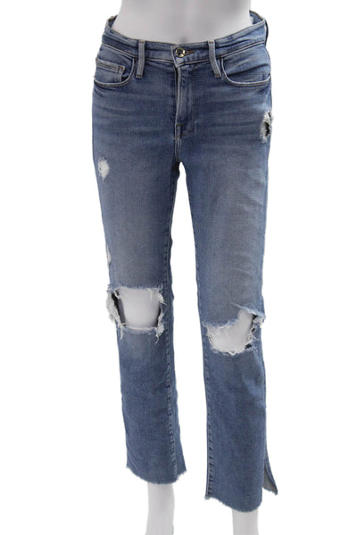 Frame Denim Womens Cropped Straight Blue Jeans Size 26