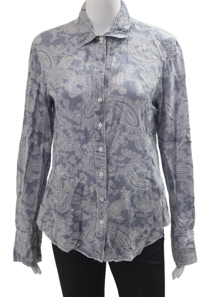 Cino Women Gray Paisley Collared Button-Up Viscose Long Sleeve Size S
