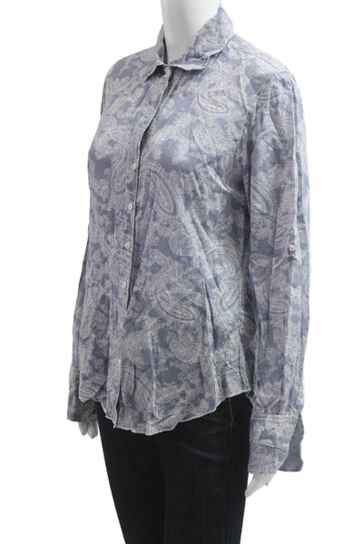 Cino Women Gray Paisley Collared Button-Up Viscose Long Sleeve Size S