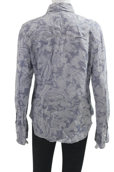 Cino Women Gray Paisley Collared Button-Up Viscose Long Sleeve Size S