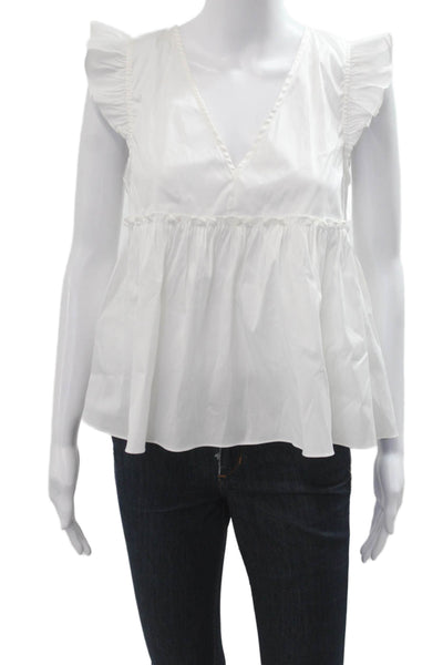 Row & Whit Womens White V Neck Tie Sleeveless Organic Cotton Blouse Size XS