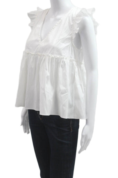 Row & Whit Womens White V Neck Tie Sleeveless Organic Cotton Blouse Size XS