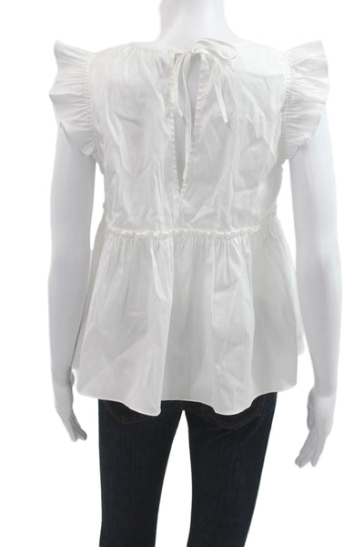 Row & Whit Womens White V Neck Tie Sleeveless Organic Cotton Blouse Size XS