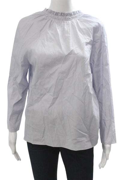 Atlantique Ascoli Women Lt Blue Striped Highneck Long Sleeve Blouse Size S