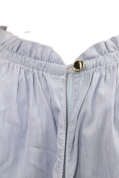 Atlantique Ascoli Women Lt Blue Striped Highneck Long Sleeve Blouse Size S