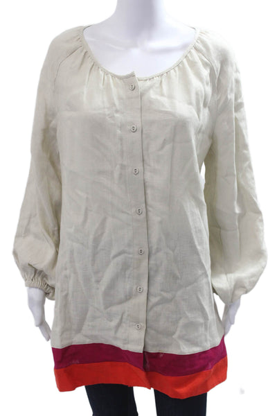 Casa Raki Women Boho Tunic Blouse Beige Button Long Sleeve Linen Size S