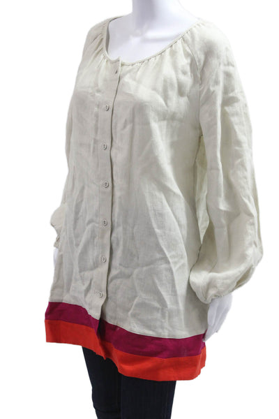 Casa Raki Women Boho Tunic Blouse Beige Button Long Sleeve Linen Size S