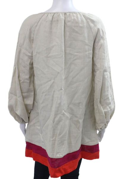 Casa Raki Women Boho Tunic Blouse Beige Button Long Sleeve Linen Size S