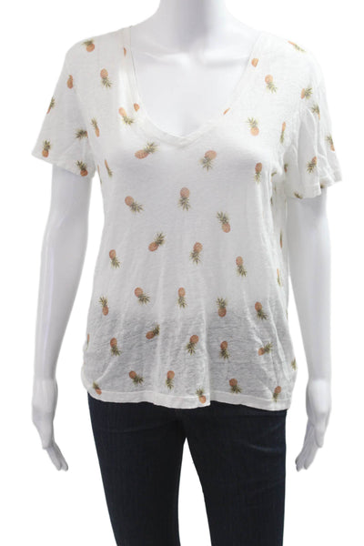 Rails Womens White V-Neck Short Sleeve Basic T-Shirt Linen Blend Size S