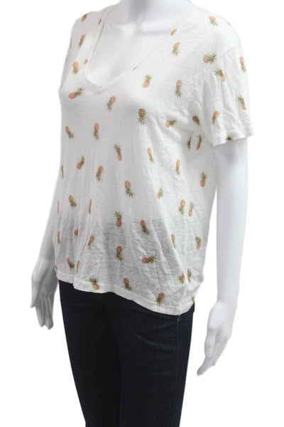 Rails Womens White V-Neck Short Sleeve Basic T-Shirt Linen Blend Size S