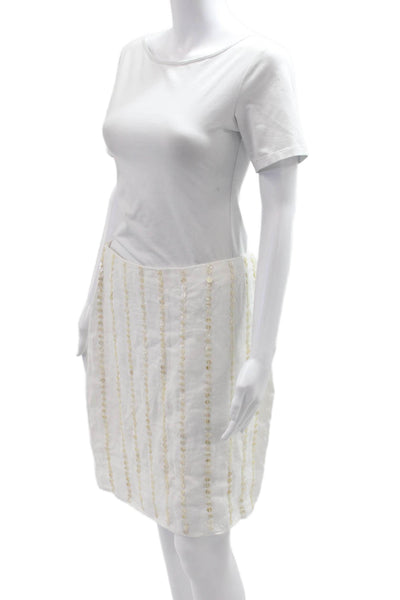J Crew Women Straight Pencil Skirt White Striped Linen Short Size 2