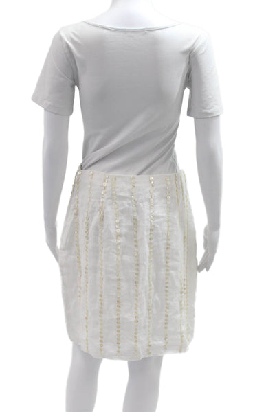 J Crew Women Straight Pencil Skirt White Striped Linen Short Size 2