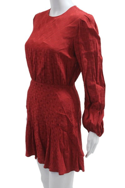 Maje Womens Fit & Flare Mini Dress Red Long Sleeve Viscose Size 36