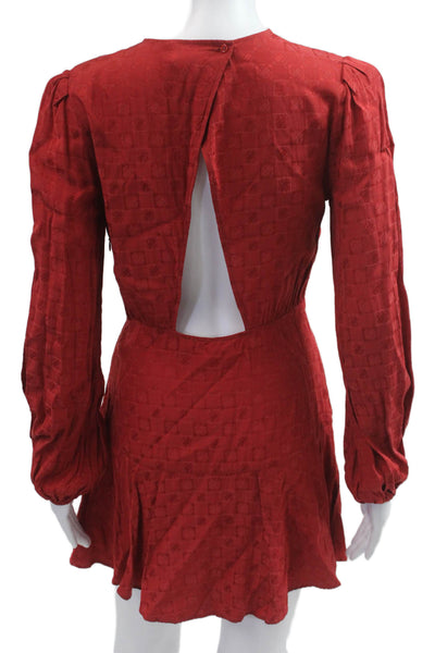 Maje Womens Fit & Flare Mini Dress Red Long Sleeve Viscose Size 36