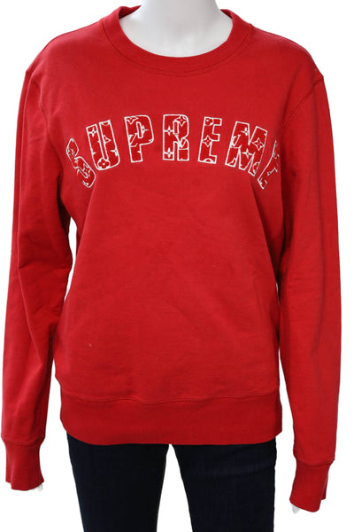 Louis Vuitton Unisex Red Cotton Pullover Sweatshirt Crew Neck Size S