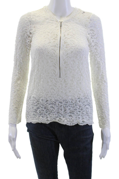 The Kooples Women Floral Crew Neck Zip Blouse Long Sleeve White Size 2XS