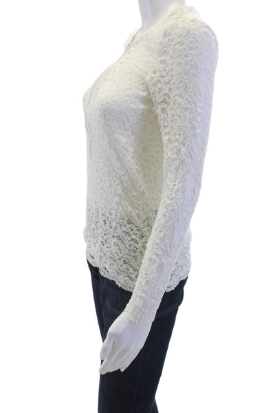 The Kooples Women Floral Crew Neck Zip Blouse Long Sleeve White Size 2XS
