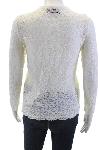 The Kooples Women Floral Crew Neck Zip Blouse Long Sleeve White Size 2XS