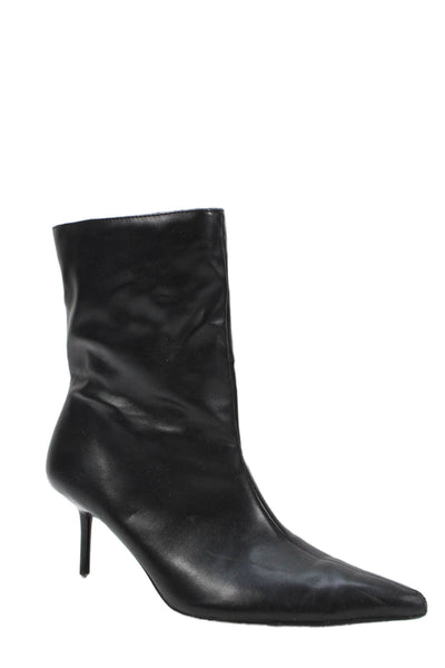 Zara Womens Slip On Stiletto Pointed Toe Faux Leather Booties Black Size 39