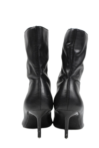 Zara Womens Slip On Stiletto Pointed Toe Faux Leather Booties Black Size 39