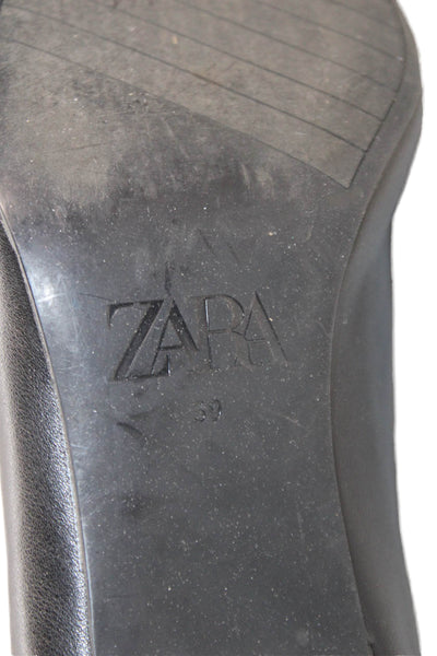 Zara Womens Slip On Stiletto Pointed Toe Faux Leather Booties Black Size 39