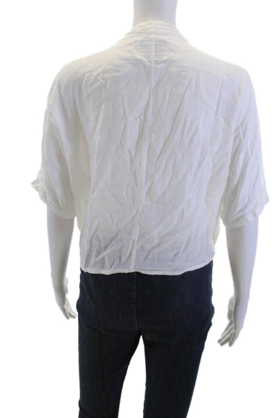 Rails Women Kimono Blouse White Floral Linen Short Sleeve Button Up Size S