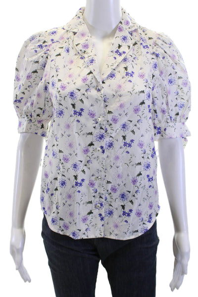 The Kooples Womens Floral Short Sleeve Button-Up Silk Cotton Blouse Size 1