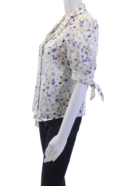 The Kooples Womens Floral Short Sleeve Button-Up Silk Cotton Blouse Size 1