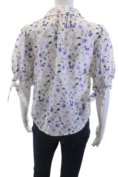 The Kooples Womens Floral Short Sleeve Button-Up Silk Cotton Blouse Size 1