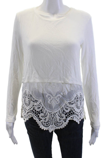 Generation Love Women White Bohemian Crew Neck Long Sleeve T-Shirt Size S