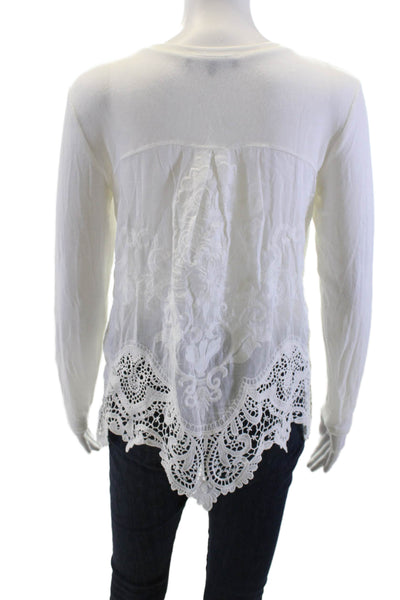 Generation Love Women White Bohemian Crew Neck Long Sleeve T-Shirt Size S