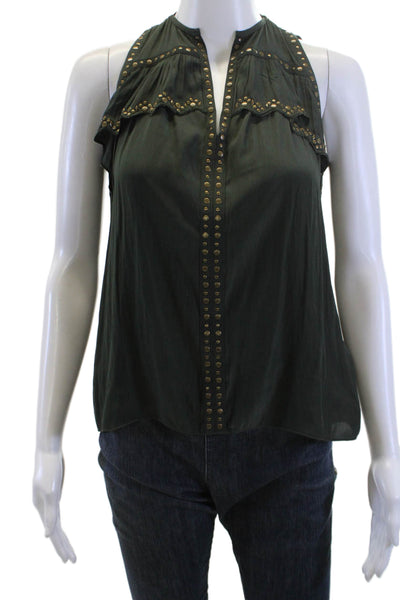 Ramy Brook Women Tank High Neck Sleeveless Green Polyester Solid Size XS