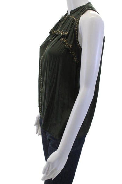 Ramy Brook Women Tank High Neck Sleeveless Green Polyester Solid Size XS