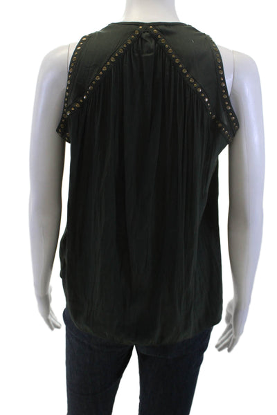 Ramy Brook Women Tank High Neck Sleeveless Green Polyester Solid Size XS