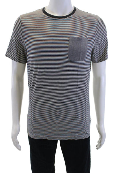 Michael Kors Men's Black Striped Crewneck Short-Sleeve Tee Cotton Silk Size M