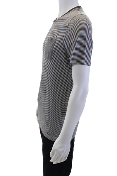 Michael Kors Men's Black Striped Crewneck Short-Sleeve Tee Cotton Silk Size M