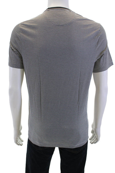 Michael Kors Men's Black Striped Crewneck Short-Sleeve Tee Cotton Silk Size M