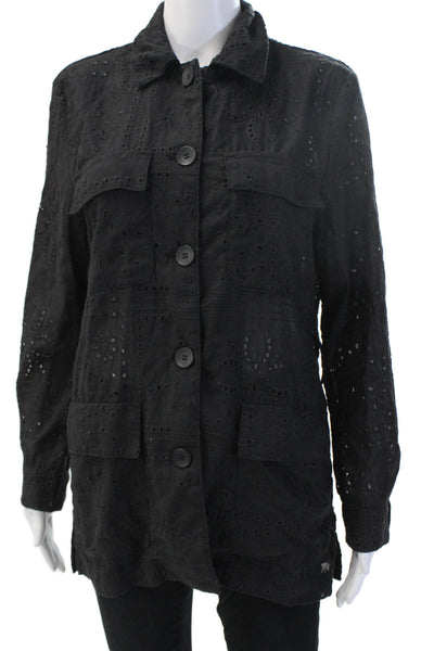 Zara Womens Military Jacket Black Collared Button Polyester Long Sleeve Size XS