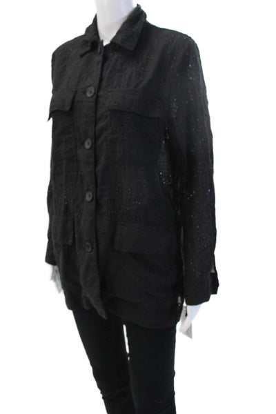 Zara Womens Military Jacket Black Collared Button Polyester Long Sleeve Size XS