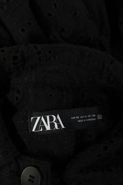 Zara Womens Military Jacket Black Collared Button Polyester Long Sleeve Size XS