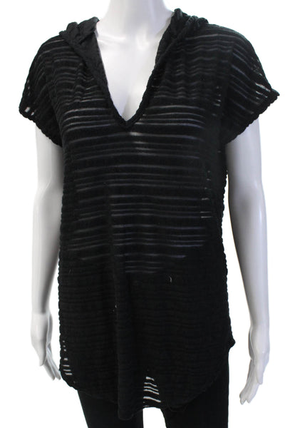 Jordan Taylor Womens Tunic Hoodie Black Striped V-Neck Sleeveless Size M