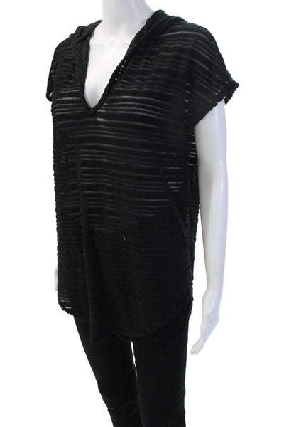 Jordan Taylor Womens Tunic Hoodie Black Striped V-Neck Sleeveless Size M