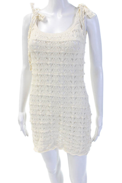 MNG Womens Beige Mini Sweater Dress Sleeveless Round Neck Tie Waist Size 2